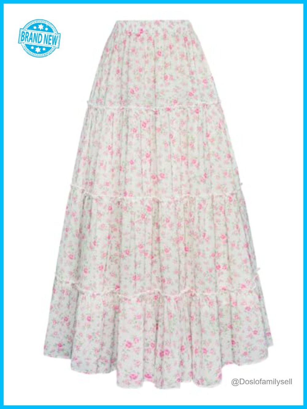 Women's High Waist Floral Tiered Maxi Skirt with Pockets